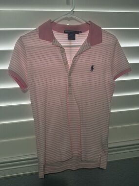 Ralph Lauren Sport Pink and White Striped Polo